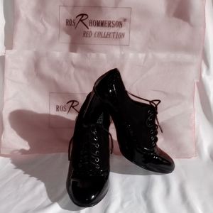 Ros Hommerson Black Patent Leather Lace-Up Ankle Booties
